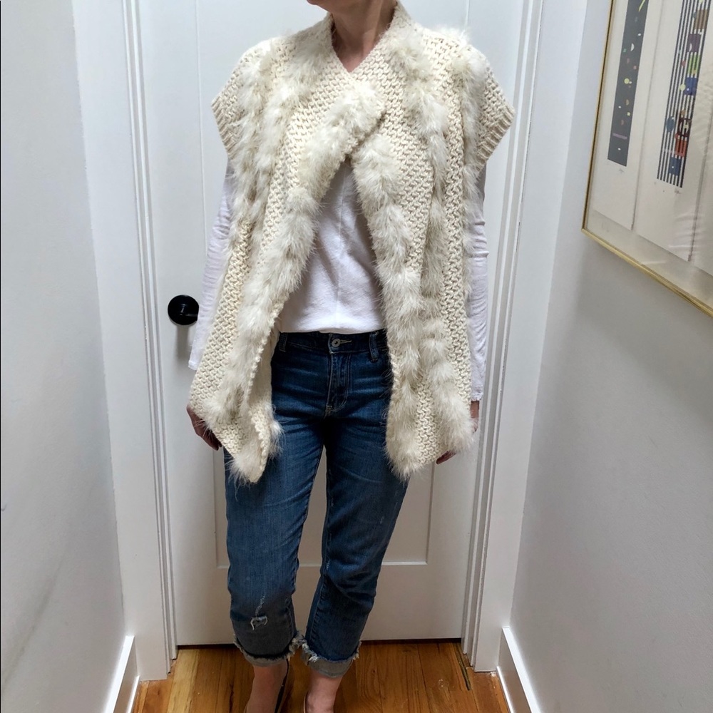 DKNY Feather Trimmed Alpaca Wool Cardigan - Picture 2 of 8